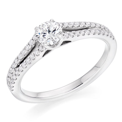Solitaire with Diamond Set Shoulders Round Brilliant Engagement Ring, 0.33ct