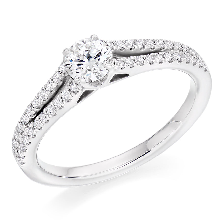 Solitaire with Diamond Set Shoulders Round Brilliant Engagement Ring, 0.33ct