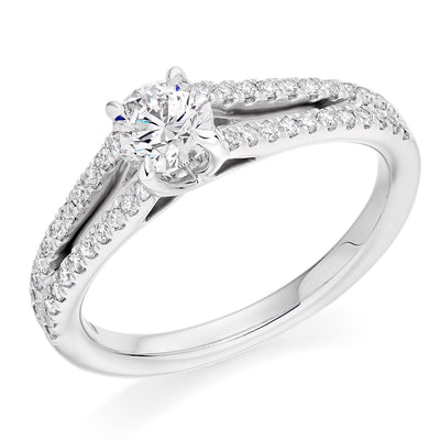 Solitaire with Diamond Set Shoulders Round Brilliant Engagement Ring, 0.50ct