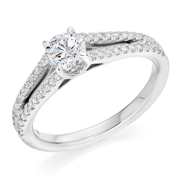 Solitaire with Diamond Set Shoulders Round Brilliant Engagement Ring, 0.50ct