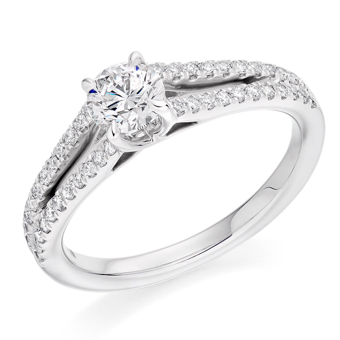 Solitaire with Diamond Set Shoulders Round Brilliant Engagement Ring, 0.50ct