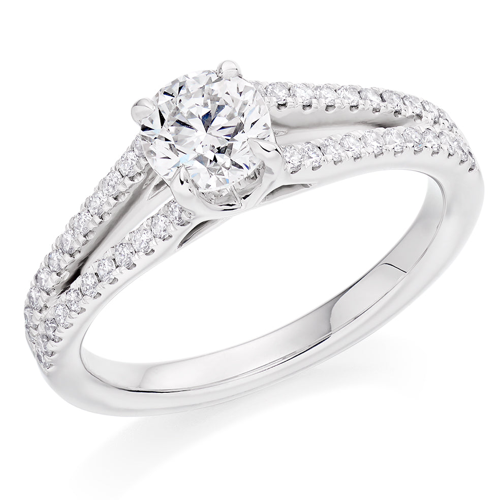 Solitaire with Diamond Set Shoulders Round Brilliant Engagement Ring, 0.75ct