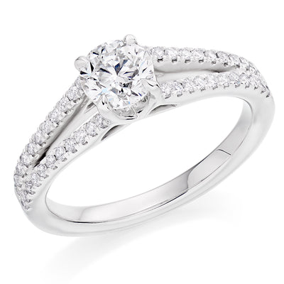 Solitaire with Diamond Set Shoulders Round Brilliant Engagement Ring, 0.75ct