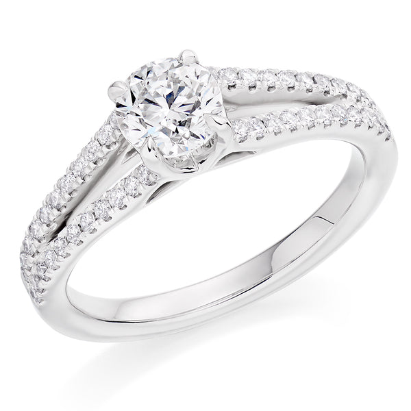 Solitaire with Diamond Set Shoulders Round Brilliant Engagement Ring, 0.75ct