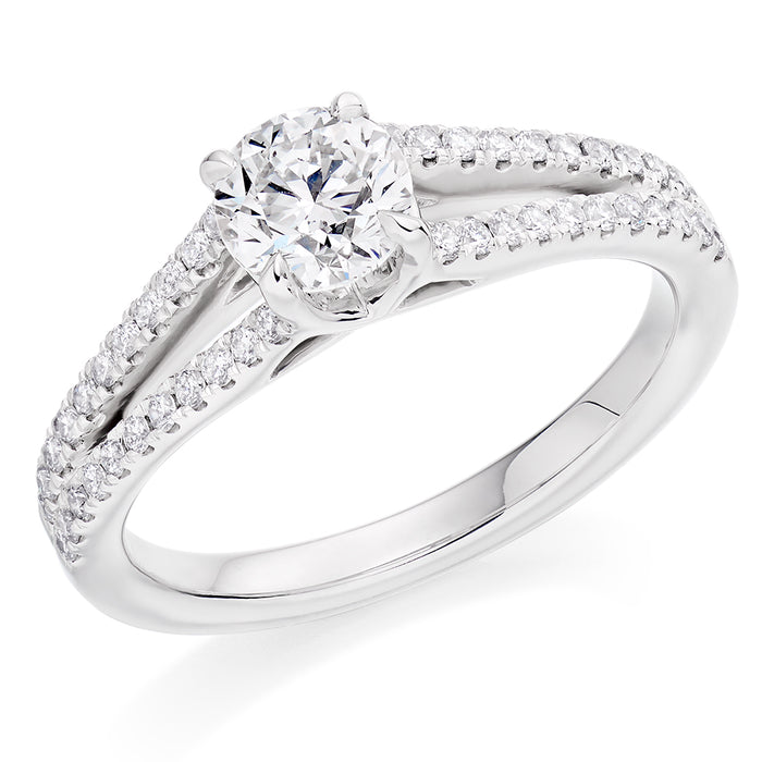 Solitaire with Diamond Set Shoulders Round Brilliant Engagement Ring, 0.75ct