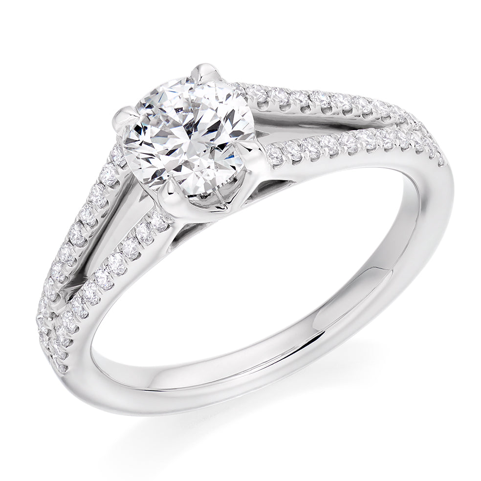 Solitaire with Diamond Set Shoulders Round Brilliant Engagement Ring, 0.90ct
