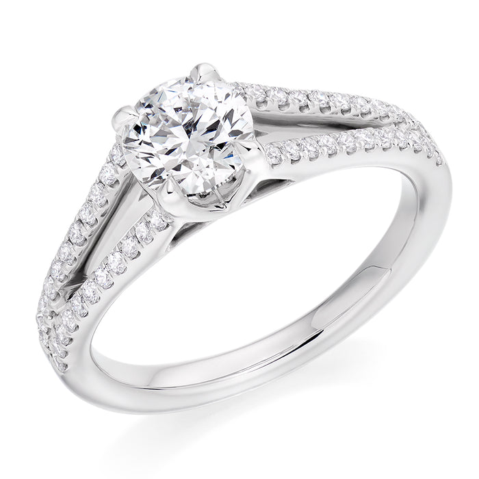 Solitaire with Diamond Set Shoulders Round Brilliant Engagement Ring, 0.90ct
