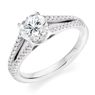 Solitaire with Diamond Set Shoulders Round Brilliant Engagement Ring, 1.00ct