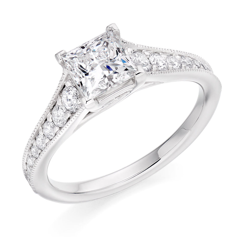 Grain-Set Solitaire Princess Cut Engagement Ring, 1.0ct