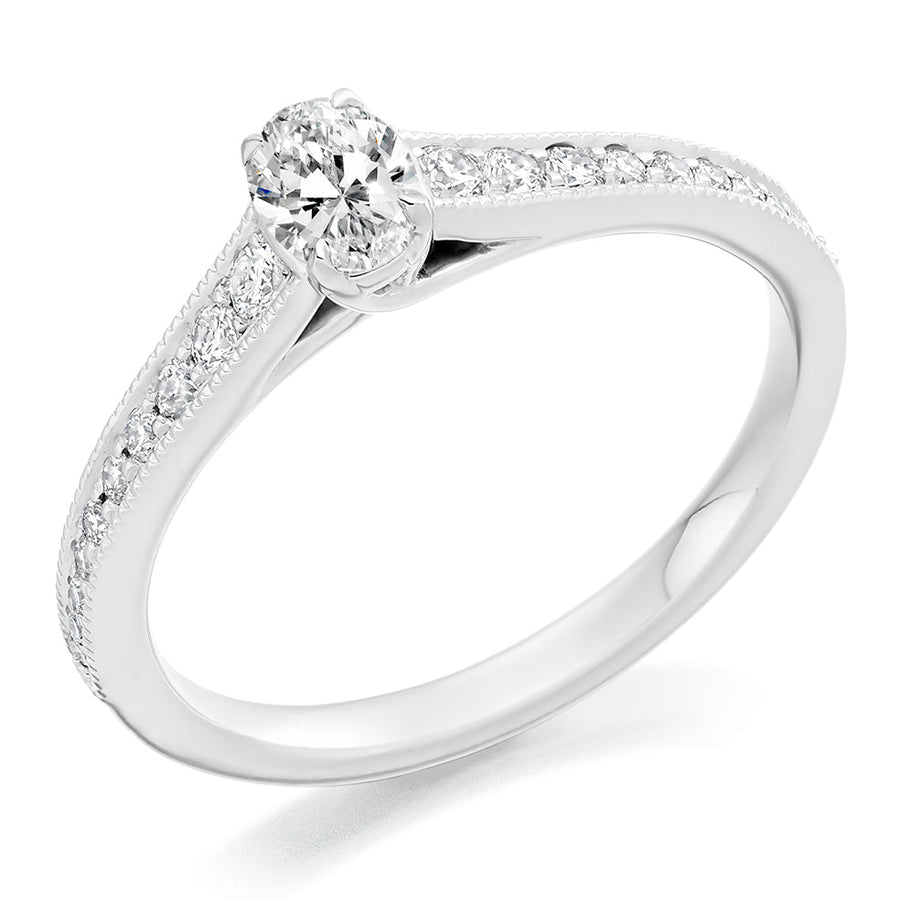 Fine Pavé Solitaire Oval Cut Engagement Ring, 0.25ct