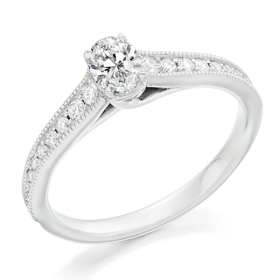 Grain-Set Solitaire Oval Cut Engagement Ring, 0.4ct