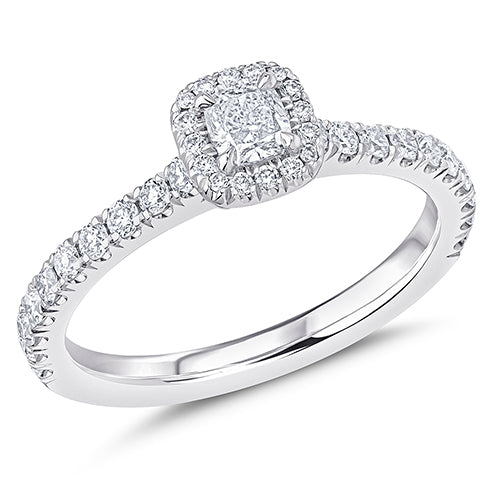 Oyster Halo Cushion-Cut Engagement Ring, 0.25ct