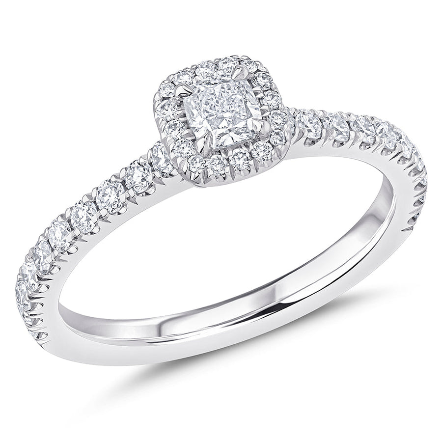 Oyster Halo Cushion-Cut Engagement Ring, 0.25ct
