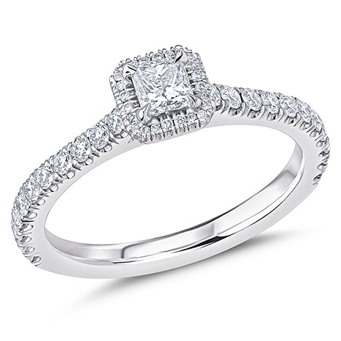 Oyster Halo Princess-Cut Engagement Ring, 0.25ct