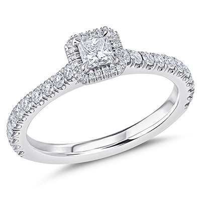 Oyster Halo Princess-Cut Engagement Ring, 0.25ct