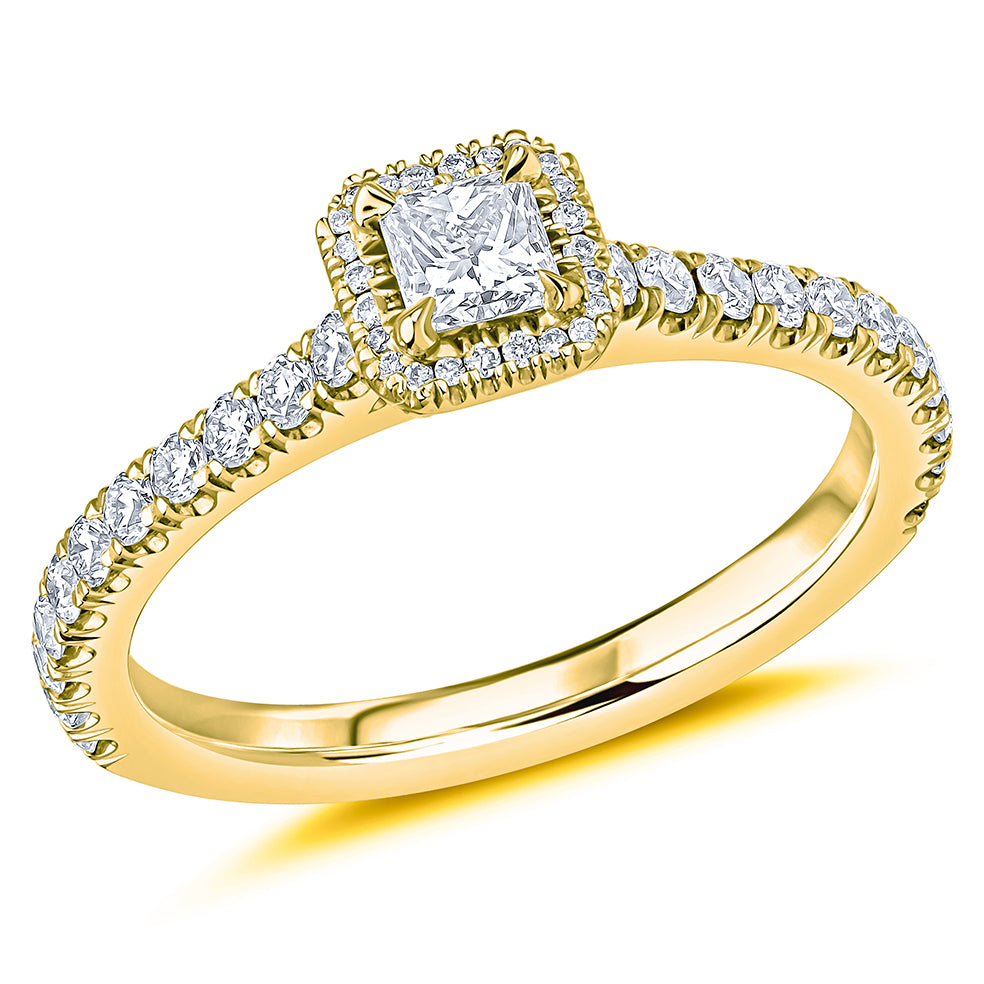 Oyster Halo Princess-Cut Engagement Ring, 0.25ct in Yellow Gold
