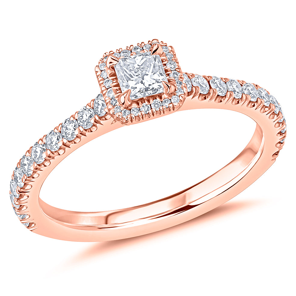 Oyster Halo Princess-Cut Engagement Ring, 0.25ct in Rose Gold