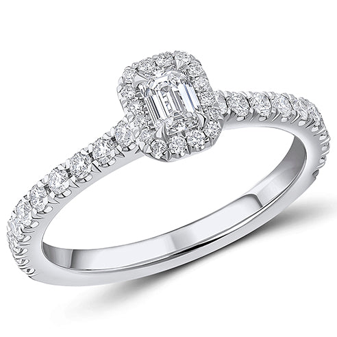 Oyster-Set Solitaire Emerald Cut Engagement Ring
