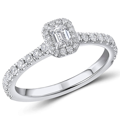 Oyster-Set Solitaire Emerald Cut Engagement Ring