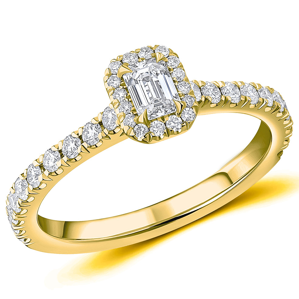 Oyster-Set Solitaire Emerald Cut Engagement Ring in Yellow Gold