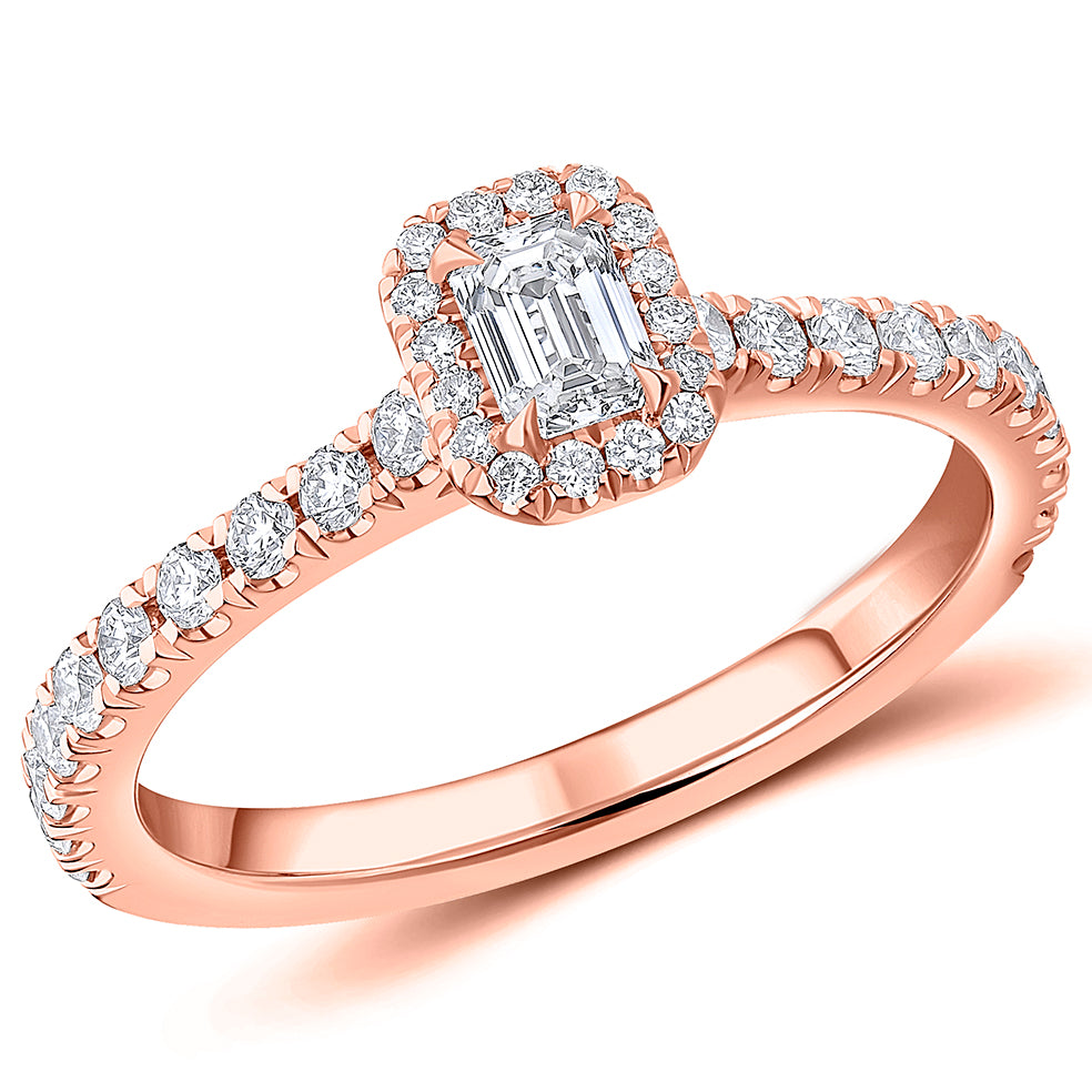 Oyster-Set Solitaire Emerald Cut Engagement Ring in Rose Gold