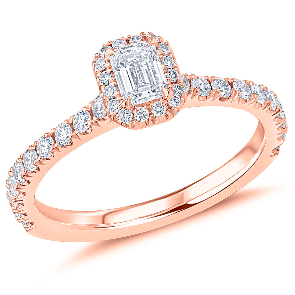 Oyster Solitaire Emerald Cut Engagement Ring, 0.33ct in Rose Gold