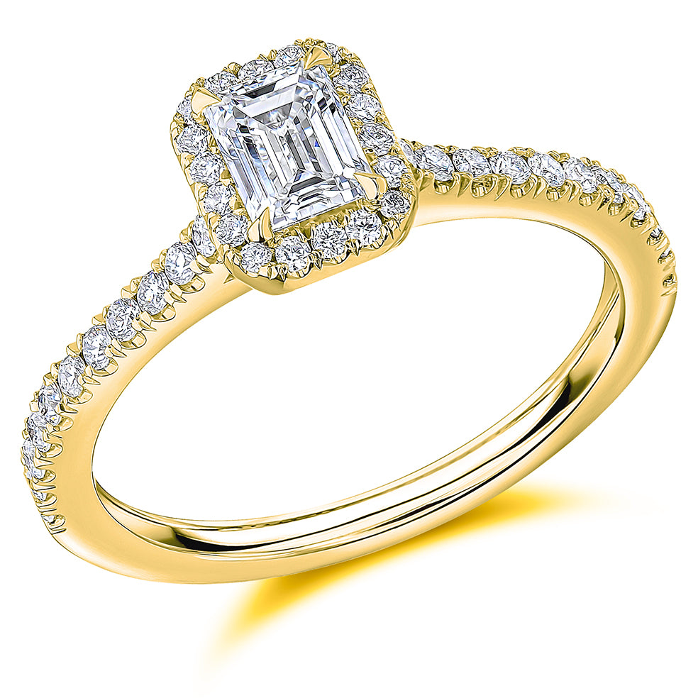 Oyster Solitaire Emerald Cut Engagement Ring in Yellow Gold