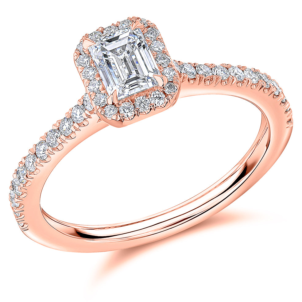 Oyster Solitaire Emerald Cut Engagement Ring in Rose Gold