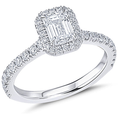 Oyster Halo Emerald-Cut Engagement Ring, 0.75ct