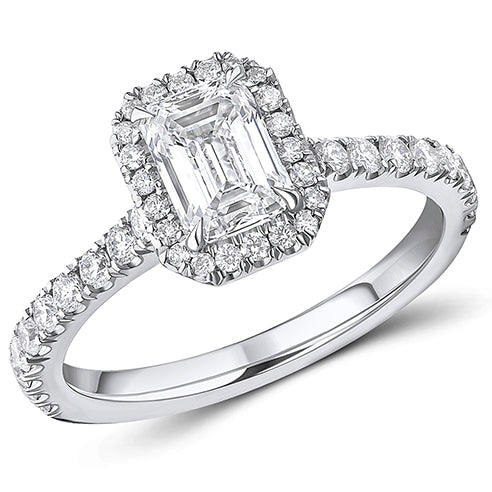 Oyster Halo Emerald-Cut Engagement Ring, 0.9ct