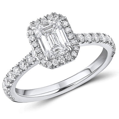 Oyster Halo Emerald-Cut Engagement Ring, 0.9ct
