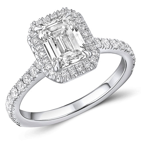 Oyster Halo Emerald-Cut Engagement Ring, 1.5ct