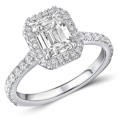 Oyster Halo Emerald-Cut Engagement Ring, 1.5ct