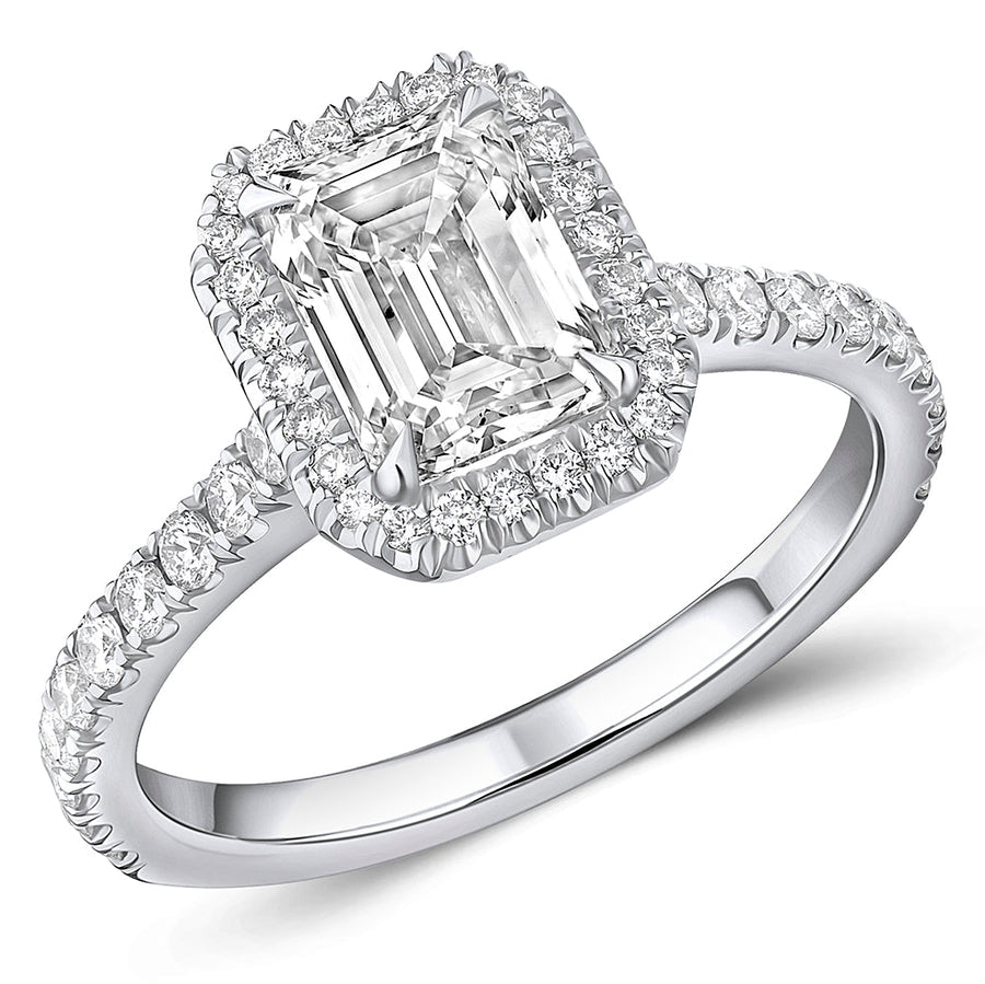 Oyster Halo Emerald-Cut Engagement Ring, 1.5ct