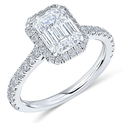 Oyster Halo Emerald-Cut Engagement Ring, 2.0ct