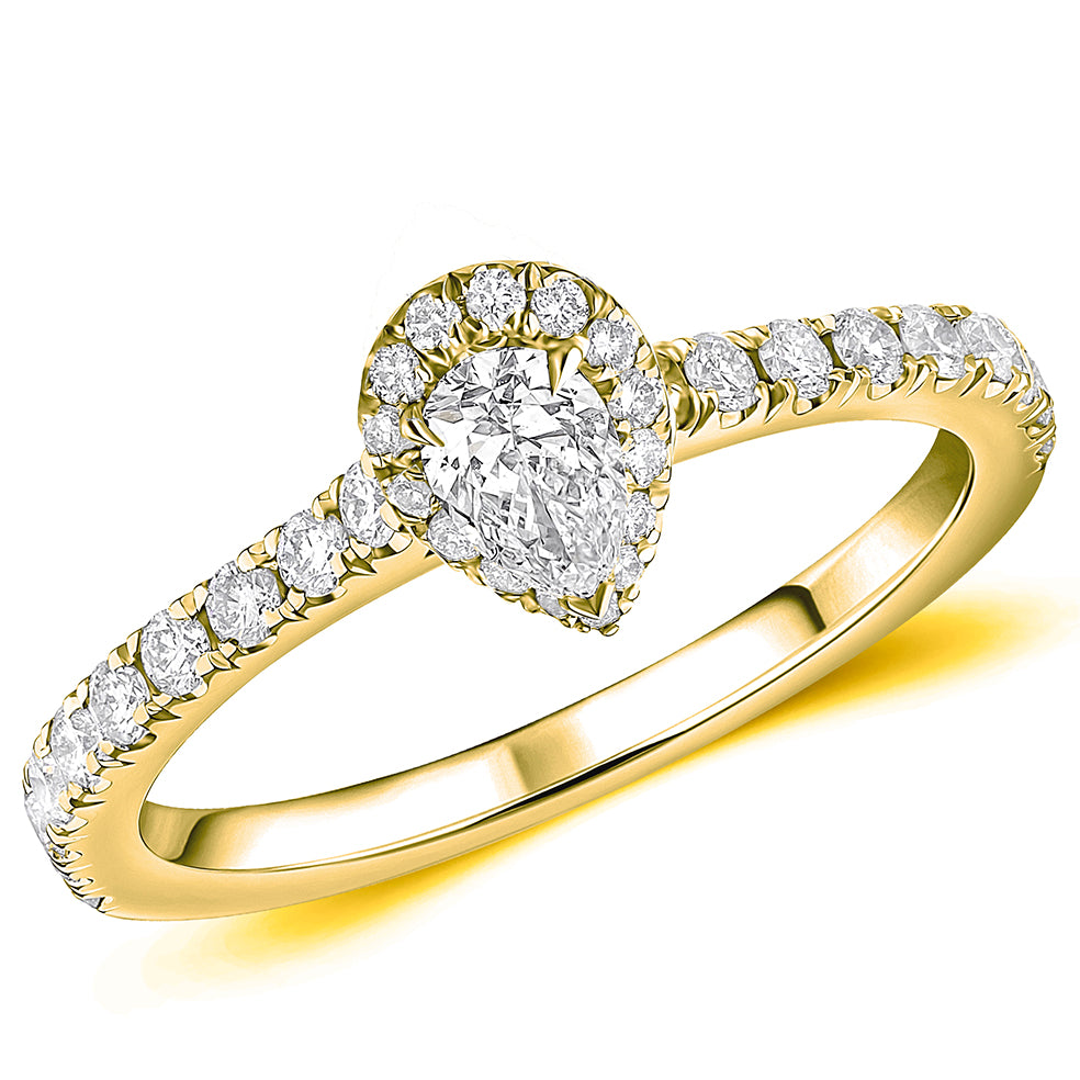 Oyster-Set Solitaire Pear Cut Engagement Ring in Yellow Gold