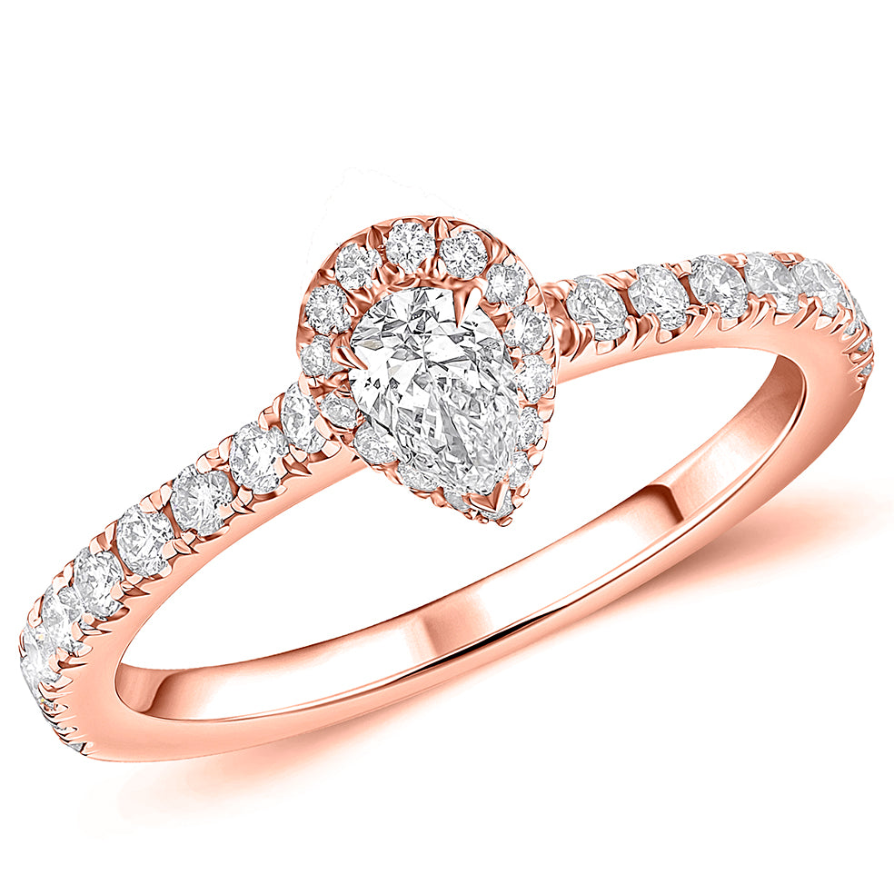 Oyster-Set Solitaire Pear Cut Engagement Ring in Rose Gold