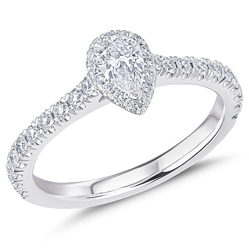 Oyster-Set Solitaire Pear Cut Engagement Ring, 0.33ct