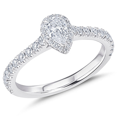Oyster-Set Solitaire Pear Cut Engagement Ring, 0.33ct