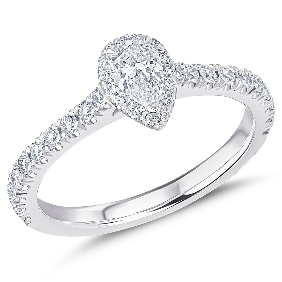 Oyster-Set Solitaire Pear Cut Engagement Ring, 0.33ct in White Gold