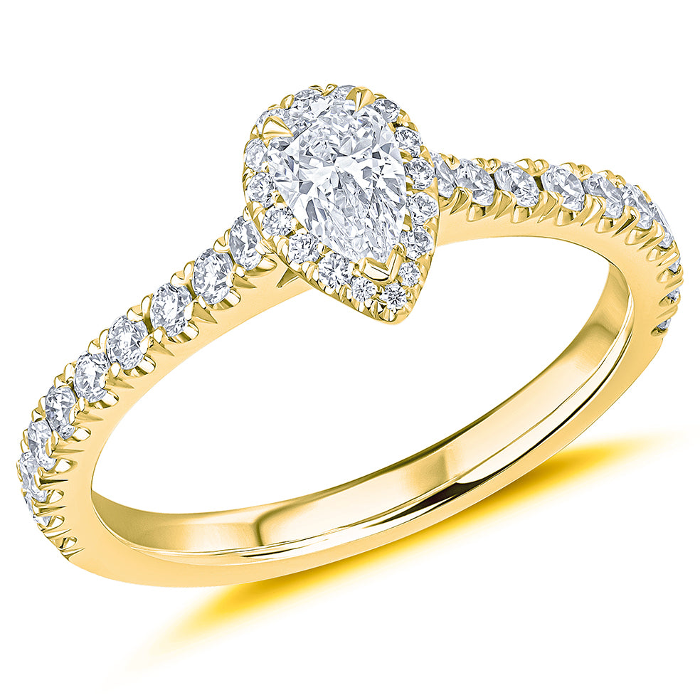 Oyster-Set Solitaire Pear Cut Engagement Ring, 0.33ct in Yellow Gold