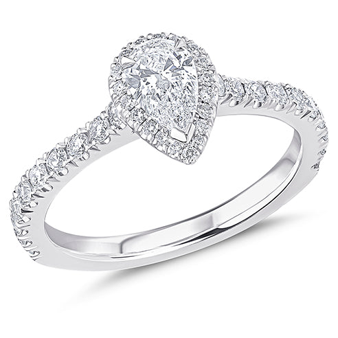 Oyster-Set Solitaire Pear Cut Engagement Ring, 0.4ct