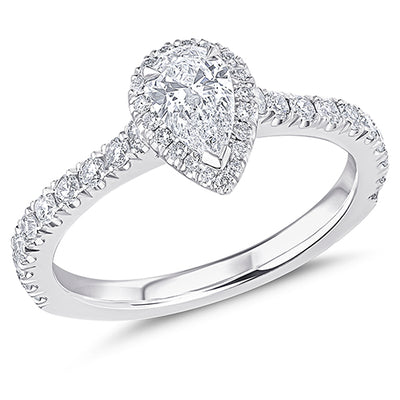 Oyster-Set Solitaire Pear Cut Engagement Ring, 0.4ct