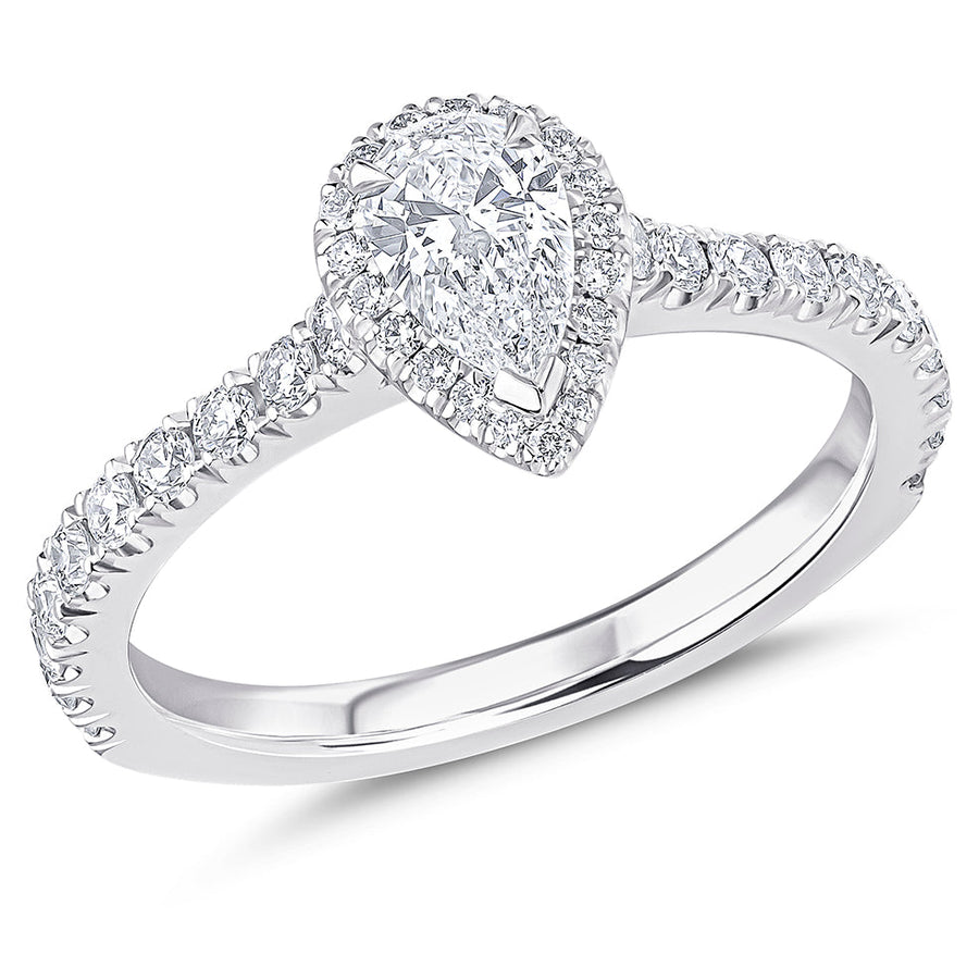 Oyster-Set Solitaire Pear Cut Engagement Ring, 0.4ct