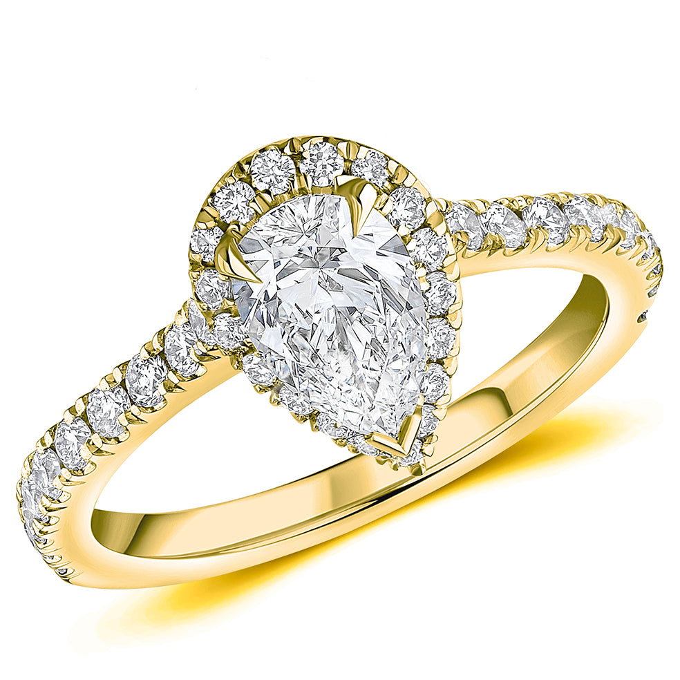 Oyster Solitaire Pear Cut Engagement Ring, 0.75ct in Yellow Gold
