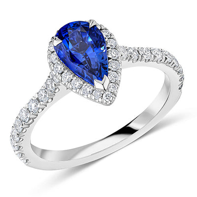 Oyster Deluxe Halo Sapphire & Diamond Engagement Ring, 0.5ct