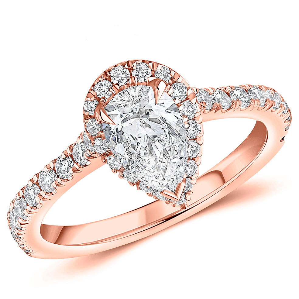 Oyster Solitaire Pear Cut Engagement Ring, 0.75ct in Rose Gold