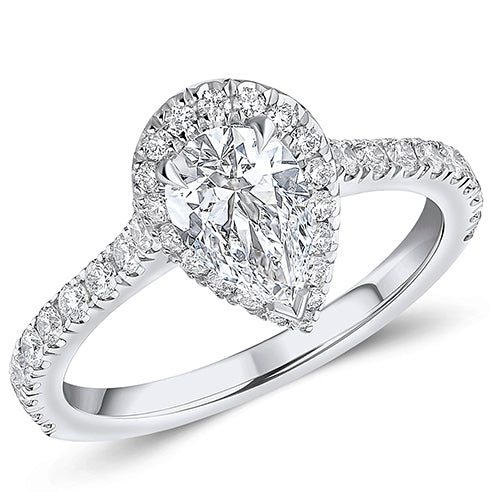 Oyster Solitaire Pear Cut Engagement Ring, 0.9ct