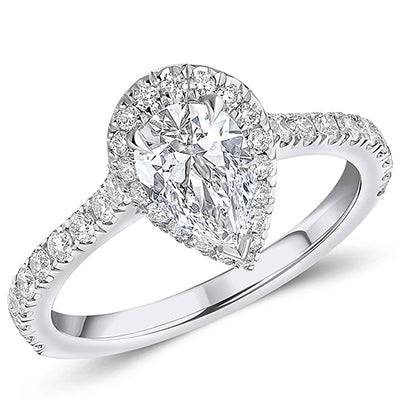 Oyster Solitaire Pear Cut Engagement Ring, 0.9ct