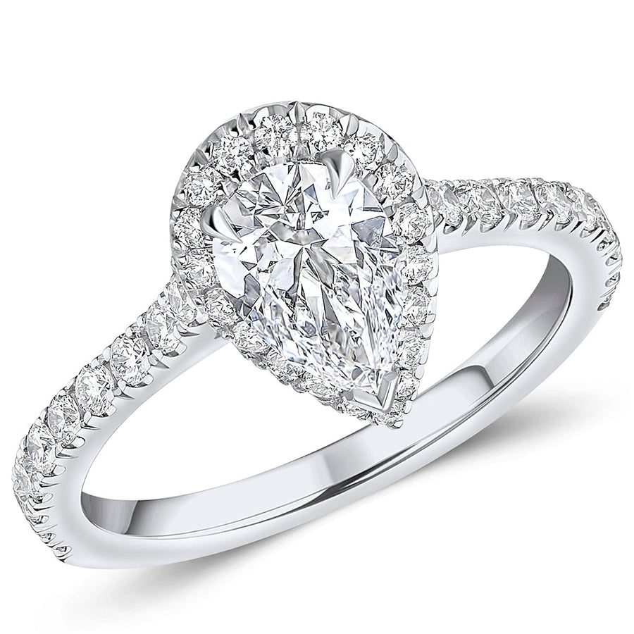 Oyster Solitaire Pear Cut Engagement Ring, 0.9ct